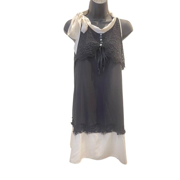TRICOT Chic Italian womens silk mini dress size 10 black / white - Picture 1 of 15